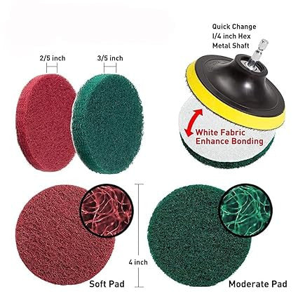 8 Pcs Drill Brush Cleaning Kit – Power Scrubber Pads & Brush Attachment Set for Bathroom, Tiles, Floor & Car (Drill Not Included)