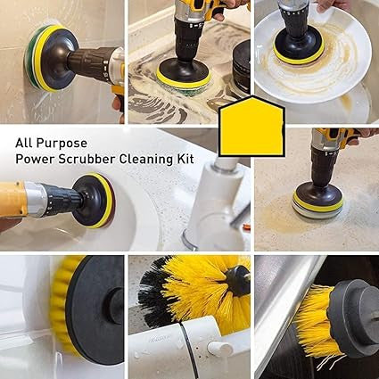 8 Pcs Drill Brush Cleaning Kit – Power Scrubber Pads & Brush Attachment Set for Bathroom, Tiles, Floor & Car (Drill Not Included)