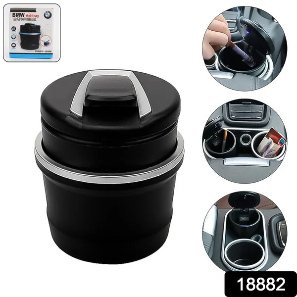 Portable Car Ashtray With Lid And Blue LED Light (1 Pc / With Color Box)