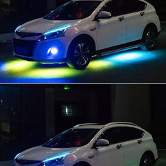4PCS 2x90cm + 2x120cm 12V IP65 Bluetooth App Control Flowing Color RGB LED Strip Under Car Tube Underglow Underbody System Neon Light