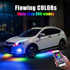 4PCS 2x90cm + 2x120cm 12V IP65 Bluetooth App Control Flowing Color RGB LED Strip Under Car Tube Underglow Underbody System Neon Light