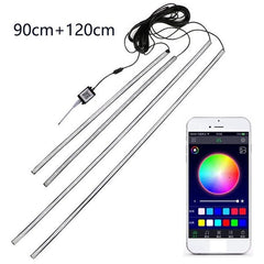 4PCS 2x90cm + 2x120cm 12V IP65 Bluetooth App Control Flowing Color RGB LED Strip Under Car Tube Underglow Underbody System Neon Light