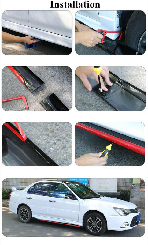 4pcs ABS Car Side Skirt Splitters Lip Winglet Gloss Black + Red Body Line Universal