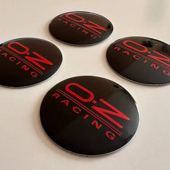 4pcs Red Black O.Z RACING Logo On Black Background Emblem Car Wheel Center Hub Caps Badge Sticker Decal 57mm