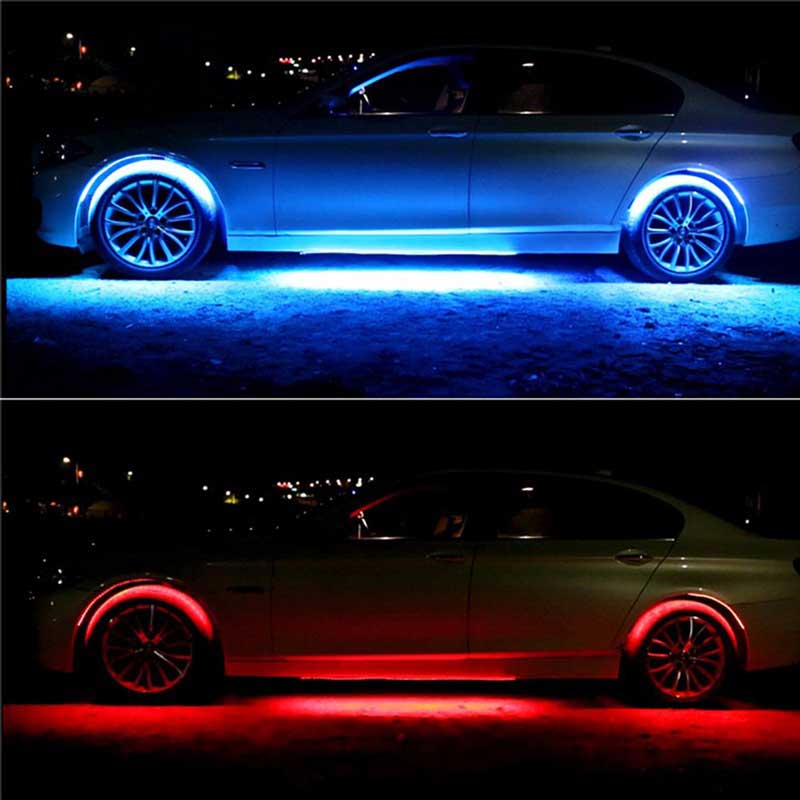 4pcs RGB LED Car Tube Strip Underglow Body Neon Light With Wireless Remote