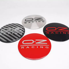 4pcs Silver Red O.Z RACING Logo On Red Background Emblem Car Wheel Center Hub Caps Badge Sticker Decal 57mm