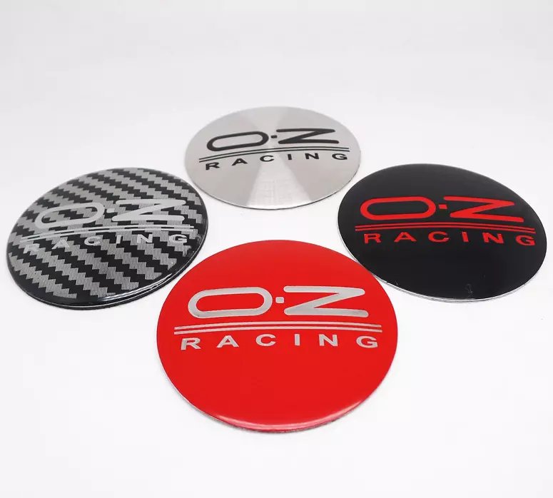 4pcs Silver Red O.Z RACING Logo On Red Background Emblem Car Wheel Center Hub Caps Badge Sticker Decal 57mm