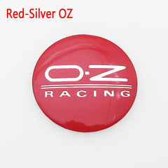 4pcs Silver Red O.Z RACING Logo On Red Background Emblem Car Wheel Center Hub Caps Badge Sticker Decal 57mm