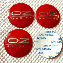 4pcs Silver Red O.Z RACING Logo On Red Background Emblem Car Wheel Center Hub Caps Badge Sticker Decal 57mm