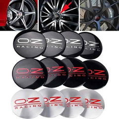 4pcs Silver Red O.Z RACING Logo On Red Background Emblem Car Wheel Center Hub Caps Badge Sticker Decal 57mm