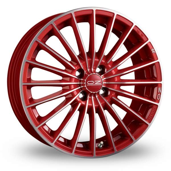 4pcs Silver Red O.Z RACING Logo On Red Background Emblem Car Wheel Center Hub Caps Badge Sticker Decal 57mm