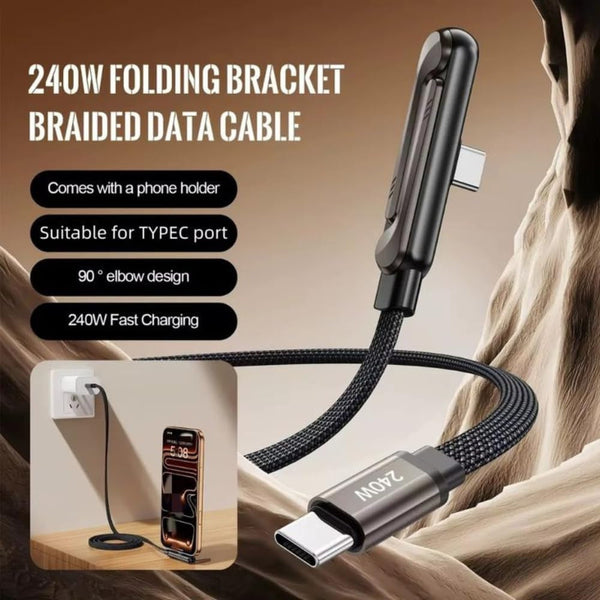 2 In 1  240W USB C Fast Charging Cable With Built In Invisible Stand For Mobile