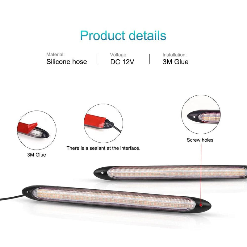 LED Flexible DRL led Tears Strip Light Daytime Running Sequential Switchbacks Turn Signals Lights