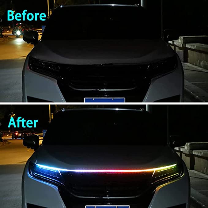 Car Start Scan Dynamic WHITE LED DRL Hood Light Strip Daytime Running Light