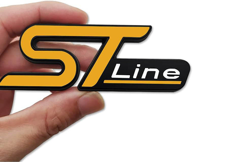 1pc Yellow ST White Line Emblem 3D Metal Emblem Badge Stickers For Car Truck Bike