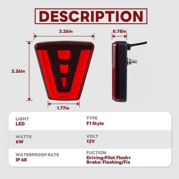 Rear Light Assemblies LED F1 V Style Brake Light Universal Car Rear Driving Fog for Pilot Lights Rear Tail Third Brake Lamp for Car SUV JDM BBA Lamp