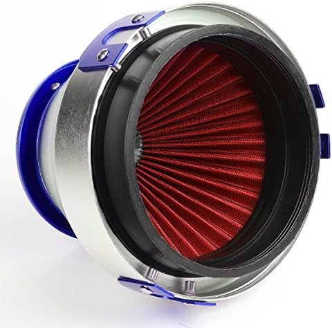 Universal Car Air Intake Filter With 6 Inch Inlet And Aluminum Heat Shield Blue Trim