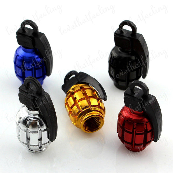 4pcs Universal Golden Grenade Tire Air Valve Stem Caps Car Truck Bike Rod Wheel Rims