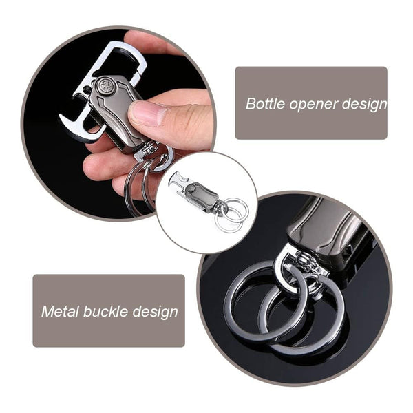 5 In 1 Multifunction Car Metal Keychain 360° Rotating Spinner, Bottle Opener & Phone Holder Key Ring