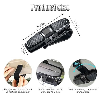 Car Sunglasses Holder Clip 180° Rotatable Visor Mount With Card Slot