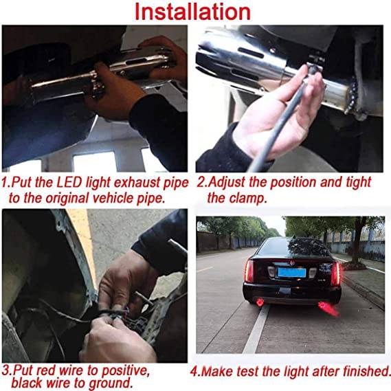 1pc Red 2.5'' 63mm Exhaust Tips Stainless Steel Muffler Car Exhaust Tail Pipe Modification Luminous Tube With Flame LED light