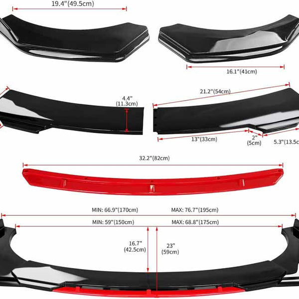 5Pcs Front Bumper Lip Chin Splitter Spoiler Air Dam Fit 66.9