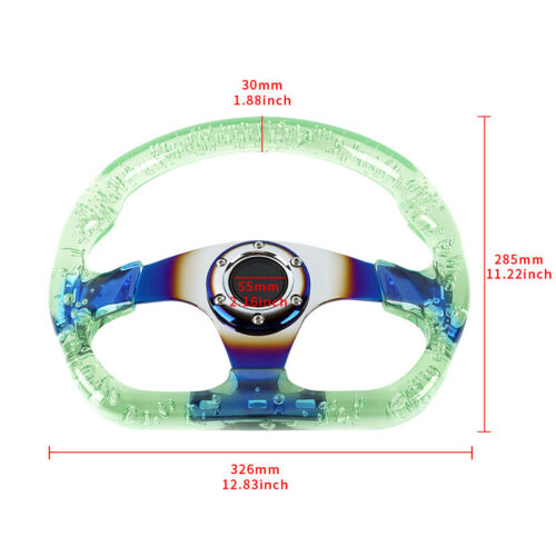 6-Holes Green Crystal Bubble 326mm Deep Dish VIP Green Spoke Steering Wheel