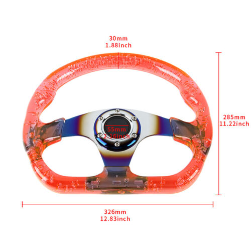 6-Holes Red Crystal Bubble 326mm Deep Dish VIP Red Spoke Steering Wheel