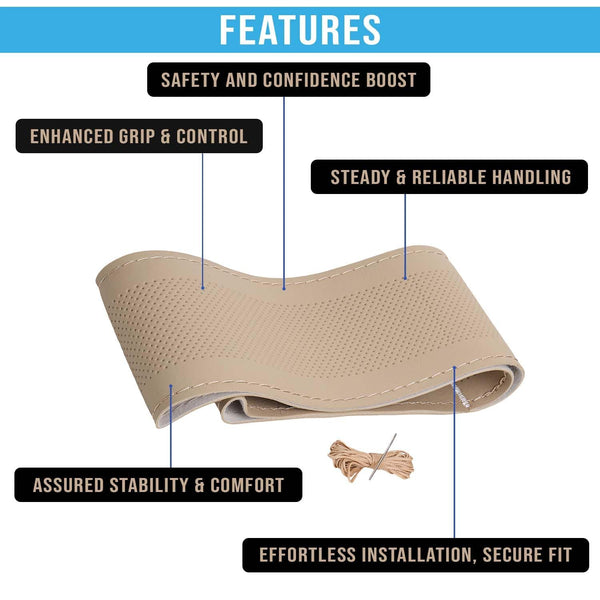 Universal Car PU Leatherite Steering Cover Sewable (Pack of 1 with Sewing Needle And Thread)