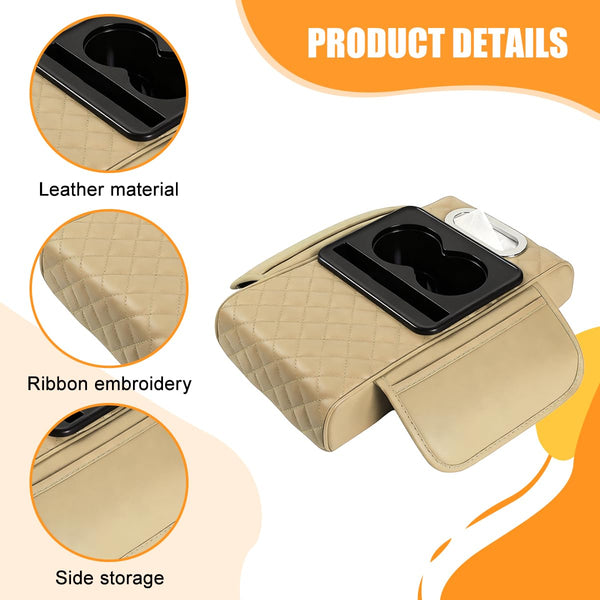 Multifunctional Car Armrest Cushion, 5 In 1 Vehicle Centre Console Cover With 2 Storage Pockets, Cup Phone & Phone Holder