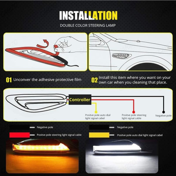 Dual Color LED Side Marker Lights for Car & SUV Set of 2 | White DRL + Yellow Turn Signal Indicator | Blade Style Dynamic Fender Light | Waterproof 12V Side Indicator Lamp | Universal Fit
