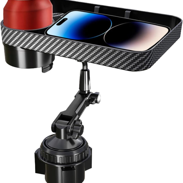 Adjustable 2 in 1 Car Cup Holder Phone Mount And Detachable Food Tray Heavy Duty Cup Holder Expander for Cars & Trucks