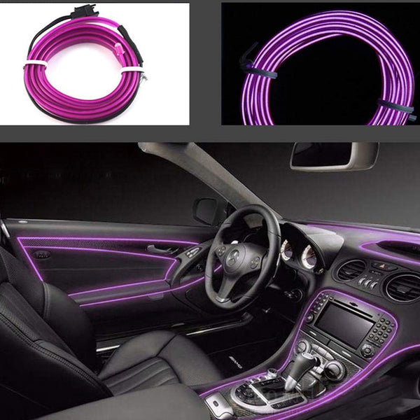 Purple 5 Feet Flexible EL Wire Glowing Neon Car Light + Inverter