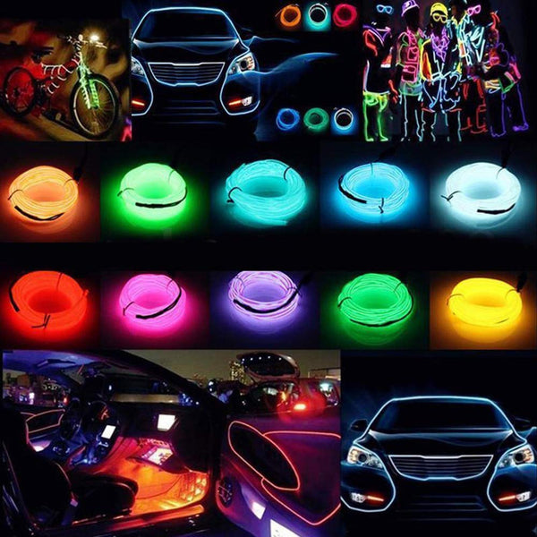 Purple 13 Feet Flexible EL Wire Glowing Neon Car Light + Inverter