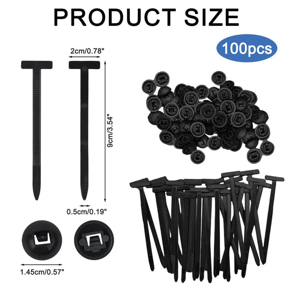 100Pcs Nylon Self Locking Cable Tie Automotive Panel Retainer Ties T-Type Push Mount Zip Tie For Securing Cables Heavy Duty Strong Wire Fastener Universal Cable Tie