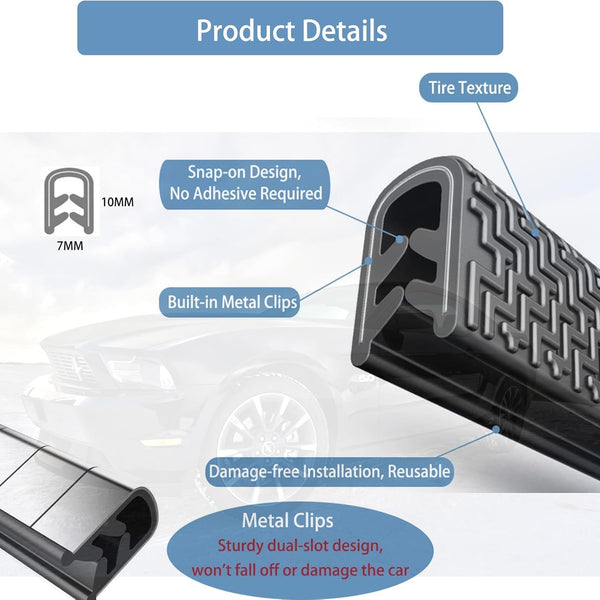 Car Door Edge Protector Strip, 5Mx10mm U-Shaped Flexible Rubber & Steel Exterior Accessories All - Noise Isolator, Car Door Guard, Anti-Scratch Vehicle Protection, All Models