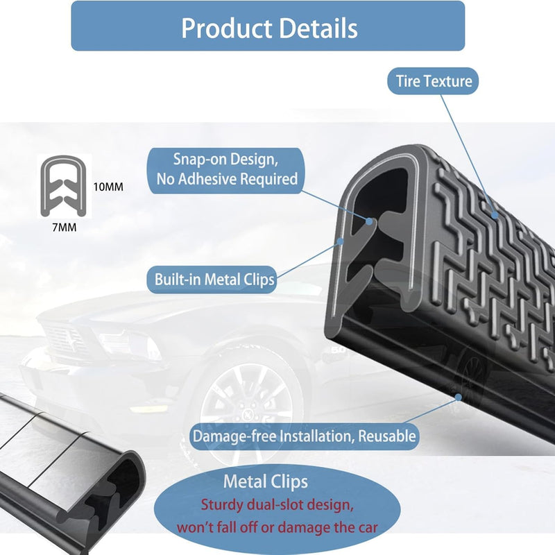 Car Door Edge Protector Strip, 5Mx10mm U-Shaped Flexible Rubber & Steel Exterior Accessories All - Noise Isolator, Car Door Guard, Anti-Scratch Vehicle Protection, All Models
