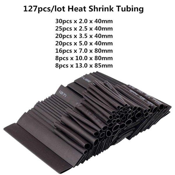 127 pcs Heat Shrink Polyolefin Tubing 2:1 Electrical Wire Connection Sleeve Cable Insulation Tube Kit (7 Sizes)