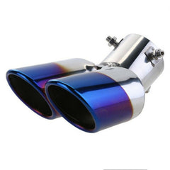 63mm Bent Twin Round Blue Burnt Stainless Steel Car SUV Dual Exhaust Muffler Tip Tail Pipe