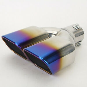 63mm Small Straight Twin Round Blue Burnt Stainless Steel Car SUV Dual Exhaust Muffler Tip Tail Pipe