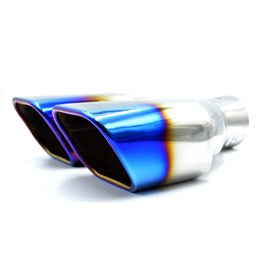 63mm Small Straight Twin Round Blue Burnt Stainless Steel Car SUV Dual Exhaust Muffler Tip Tail Pipe