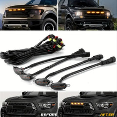 4Pcs Car Grille Lights Bright Amber LED Grill Lights with Wiring Harness Front Grill Trim Lamps Vehicle Exterior Grille Lamps