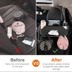 Car Seat Organizer - Cup Holder, Car Tissue Holder and Hooks Keep Your Back Seat