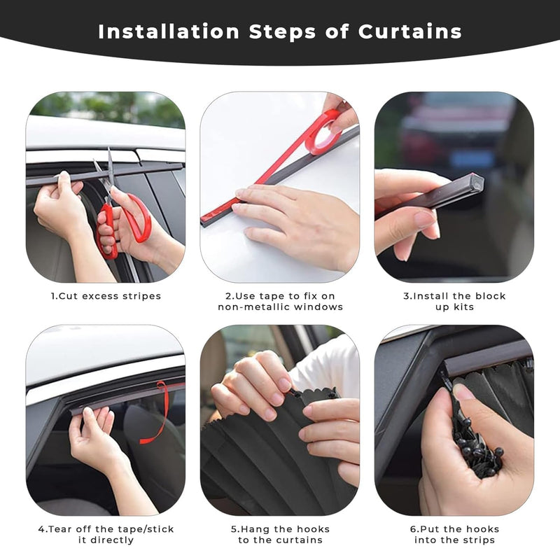 4 Pack Slidable Car Side Window Sun Shades Privacy Magnetic Curtains