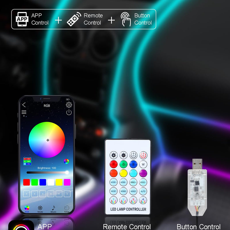 RGB Inside Car Lights, USB Car LED Lights with APP/Remote Control, 16 Millions Color Changing Ambient Lighting Kit with 43 Inch, Car Lighting Accessories, Music USB Light Strip
