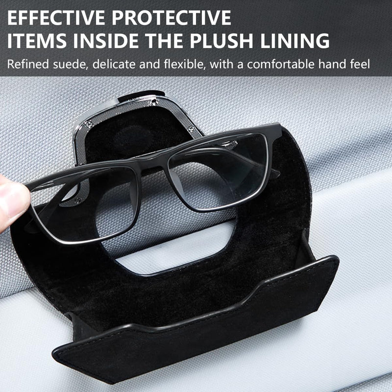 Sunglasses Holder for Car Visor Magnetic Vehicle Glasses Hanger with Clip Leather Auto Interior Eyeglasses Storage Case Accessories Universal for SUV
