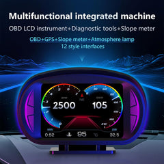 P2 3inch Multi-function HD OBD LCD Instrument GPS Car Speed Slope Meter HUD Head-up Display