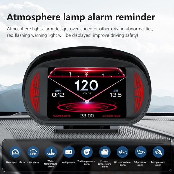 P2 3inch Multi-function HD OBD LCD Instrument GPS Car Speed Slope Meter HUD Head-up Display