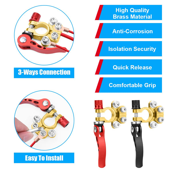 2 Pcs Battery Terminal Connectors,Quick Release Disconnect Car Battery Terminal,Positive Negative for SAE/JIS Type A Posts Kit Includes battery connector, Washers, Hexagon Wrench (Silver)