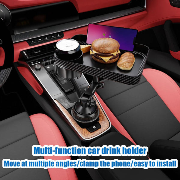 Adjustable 2 in 1 Car Cup Holder Phone Mount And Detachable Food Tray Heavy Duty Cup Holder Expander for Cars & Trucks